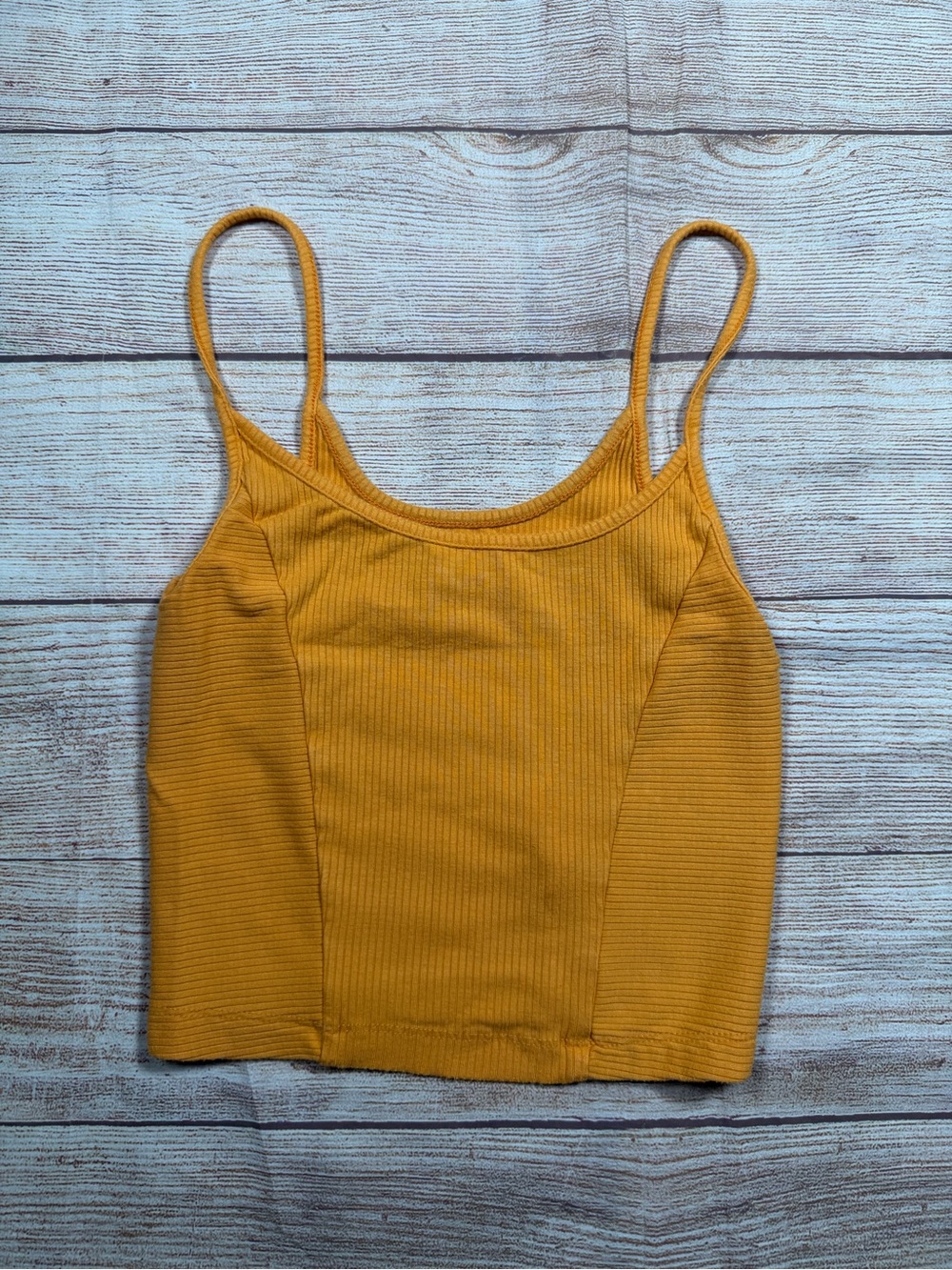Urban Outfitters Mustard Ribbed Spaghetti Strap Crop Top